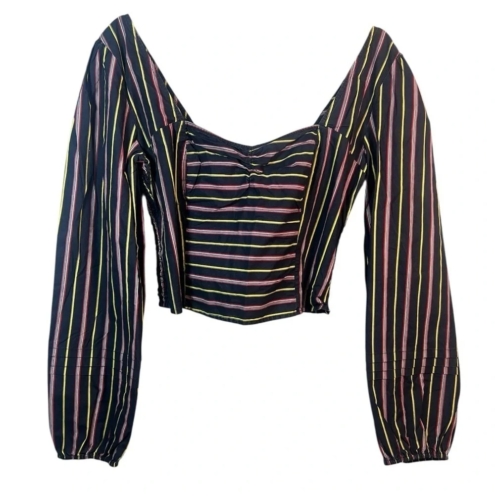 Free People Sunshine In Sicily Top Puff Sleeve Blouse Large